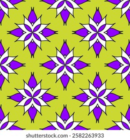 Seamless vector pattern with bright geometric ornament on green background. Decorative design for textile, fabric, wallpaper, covers, wrapping paper and other surfaces.