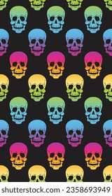Seamless vector pattern with bright gradient skulls. 