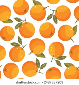 Seamless vector pattern with bright and juicy oranges.