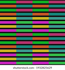 Seamless vector pattern with bright multicolored mosaic stripes on a black background. Abstract illustration for wrap, surface, packaging. Striped design.