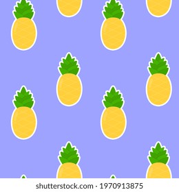 Seamless vector pattern with bright pineapple on a blue  background. Suitable for the design of textile fabric, wrapping paper, and wallpaper for websites. Vector illustration.