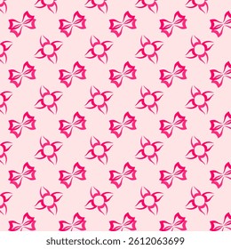 Seamless vector pattern of bright pink bows and flowers alternating diagonally on a soft pink background, suitable for printing on paper and fabric, creating backgrounds for design.
