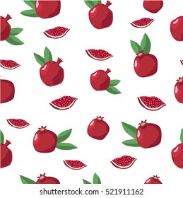 Seamless vector pattern. Bright pomegranates on the white background.