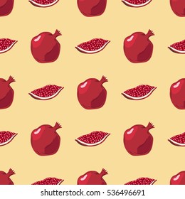 Seamless vector pattern. Bright pomegranates pattern on the  yellow background.