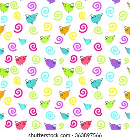 seamless vector pattern with bright stylized bird hummingbird in the style of children's drawings