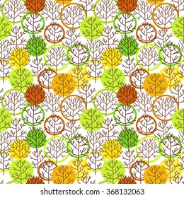seamless vector pattern with bright stylized leaves in the style of children's drawings