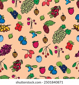 Seamless vector pattern with bright summer berries. Wallpaper, scrapbooking paper and wrapping paper design