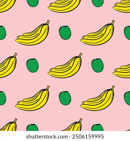 Seamless vector pattern with bright summer fruit. Trendy and colourful of Summer fruits