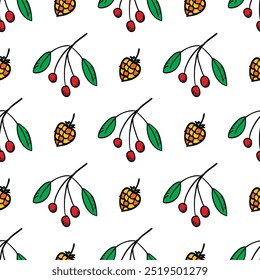 Seamless vector pattern with bright summer berries. Wallpaper, scrapbooking paper and wrapping paper design