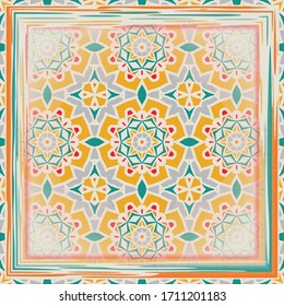 Seamless vector pattern. Bright pattern for textiles, pillows, interior decoration. Scarf design. Frame.