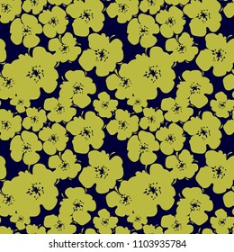 seamless vector pattern with bright yellow flowers on a dark background