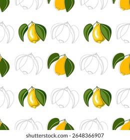 Seamless vector pattern with bright yellow lemons. Fresh tropical summer design for packaging, textiles, and backgrounds.