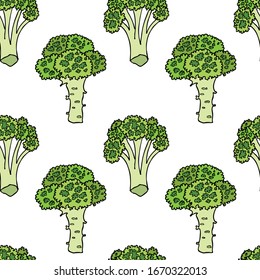 Seamless vector pattern of broccoli. Broccoli. Green cabbage and broccoli.Flat style.For fabric, paper, Wallpaper design.Vector file.