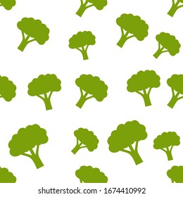 Seamless vector pattern of broccoli. Broccoli. Green cabbage and broccoli.Flat style.For fabric, paper, Wallpaper design.Vector file.