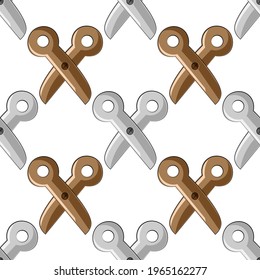 Seamless vector pattern with brown and gray scissors