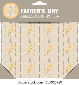 Seamless vector pattern with brown neckties and yellow stripe on the light brown background for Happy Father's Day in the package with pattern unit and shadow.