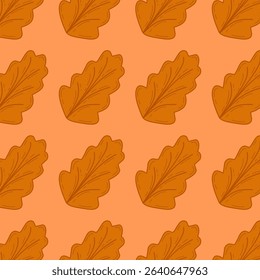 A seamless vector pattern of brown oak leaves in a cartoon flat style. Perfect for fall-themed backgrounds, seasonal designs, Thanksgiving decor, and natural pattern.