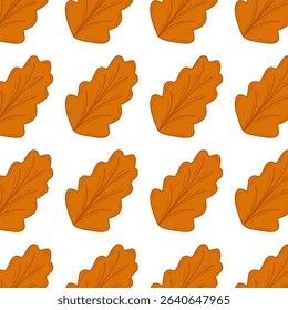 A seamless vector pattern of brown oak leaves in a cartoon flat style. Perfect for fall-themed backgrounds, seasonal designs, Thanksgiving decor, and natural pattern.