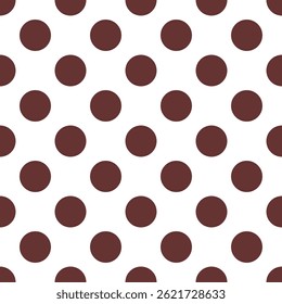 Seamless vector pattern with brown polka dots on white background.