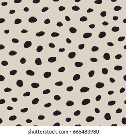 Seamless vector pattern with brush stroke dots. Hand drawn speckles and spots fashionable texture. Background for print, textile, fabric, wallpaper, card, poster, home decor, packaging, wrapping.