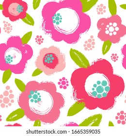 Seamless vector pattern with brush strokes flowers. Floral background.