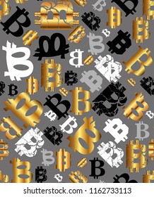 Seamless vector pattern of BTC lettering. BTC. Symbols of bitcoin.