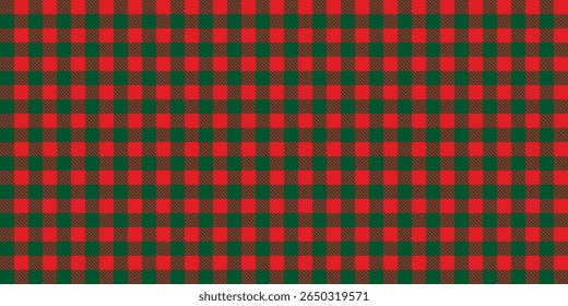 Seamless vector pattern buffalo plaid red green checkered tartan background Christmas festive texture fabric flannel cozy seasonal traditional textile winter decoration holiday style