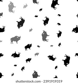 Seamless vector pattern with buffalo symbols, creating a creative monochrome background with rotated elements. Vector illustration on white background