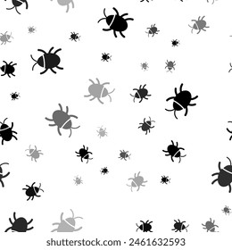 Seamless vector pattern with bug symbols, creating a creative monochrome background with rotated elements. Vector illustration on white background