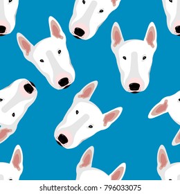 Seamless vector pattern with bulldogs on a blue background. For design of textures, paper, fabric. For boys