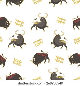 Seamless vector pattern with bulls. Corrida.