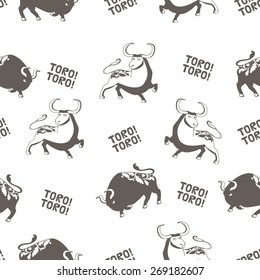 Seamless vector pattern with bulls. Corrida.