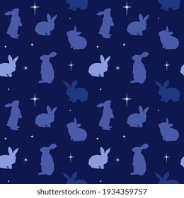 Seamless vector pattern with bunny and stars. Trendy baby texture for fabric, wallpaper, apparel, wrapping
