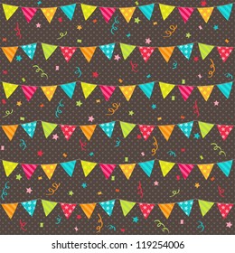 Seamless vector pattern with bunting on dark background