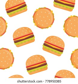 Seamless vector pattern with burger on white background