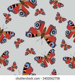Seamless vector pattern with burgundy butterflies on a gray background. Pattern for textiles, paper packaging, design element.