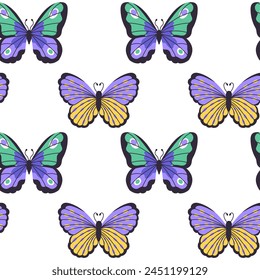 Seamless vector pattern, with butterflies isolated on white background, decorative design