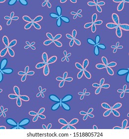 A seamless vector pattern with butterflies in purple violet and blue colors. surfface print design.