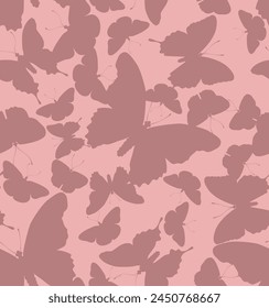 seamless vector pattern of butterflies, shadow print, vintage style