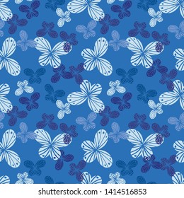 Seamless vector pattern with butterflies silhouettes in shades of blue colors. Great for stationery and fabric prints.