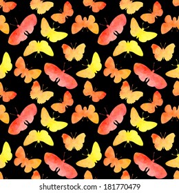 seamless vector pattern with butterflies in watercolor, hand drawn  illustration