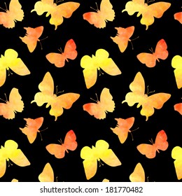 seamless vector pattern with butterflies in watercolor, hand drawn vector illustration