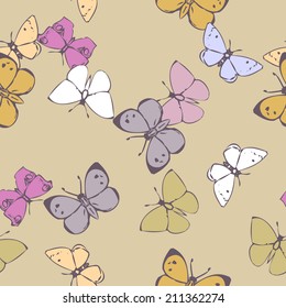 seamless vector pattern with butterflies in watercolor, hand drawn  illustration