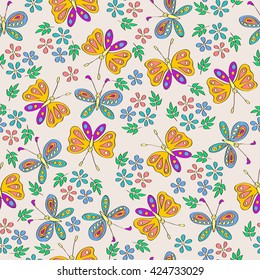 Seamless vector  pattern with  butterfly. 