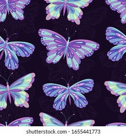 Seamless vector pattern of butterfly. Decoration print for wrapping, wallpaper, fabric, textile. Spring background.