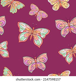 Seamless vector pattern of butterfly. Decoration print for wrapping, wallpaper, fabric, textile. 