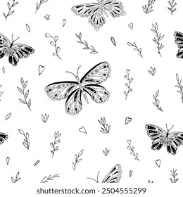 Seamless vector pattern with butterfly and floral elements. Decoration print for wrapping, wallpaper, fabric, textile. 