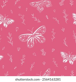 Seamless vector pattern with butterfly and floral elements. Decoration print for wrapping, wallpaper, fabric, textile. 