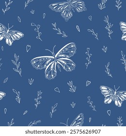 Seamless vector pattern with butterfly and floral elements. Decoration print for wrapping, wallpaper, fabric, textile.