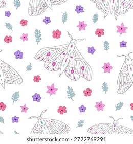 Nahtloses Vektormuster mit Schmetterling- und Blumenelementen. Dekorationsdruck zum Verpacken, Tapete, Stoff, Textil. 